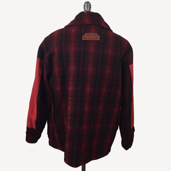 Vintage 1940s Mens Woolrich Mackinaw Red Black Plaid Jacket Hunting Wool Size 46 - Picture 5 of 15